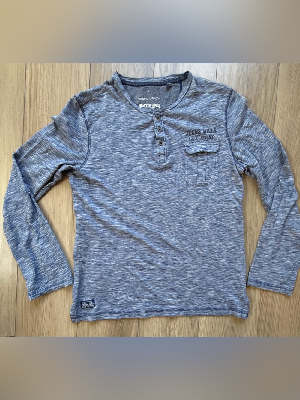Angelo Litrico Long Sleeve Henley Shirt Heather Blue Sz S Roll Sleeve
